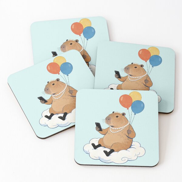 Item preview, Glam Capybara on Cloud with Pearls and Balloons - Aesthetic Chill Vibe Art designed and sold by Cherrydora.