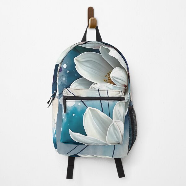 Item preview, White Magnolia Flowers, Abstract Blue & Silver artwork designed and sold by SolaoLab.