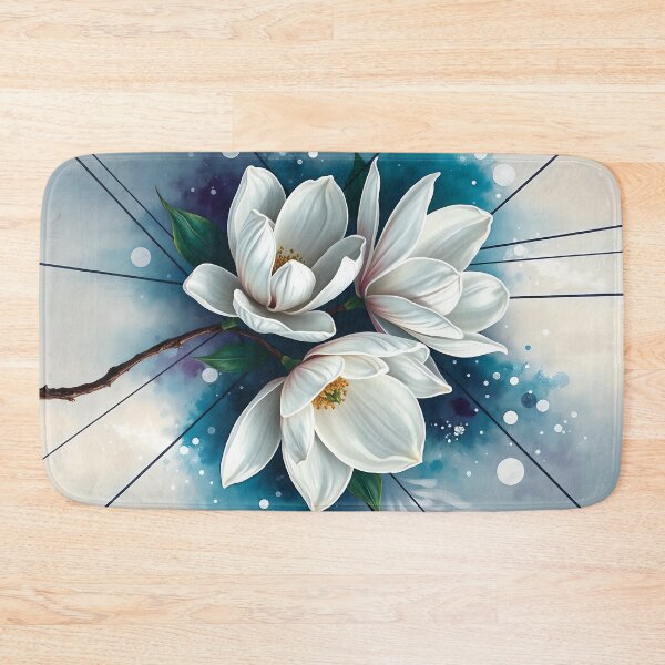 Item preview, White Magnolia Flowers, Abstract Blue & Silver artwork designed and sold by SolaoLab.