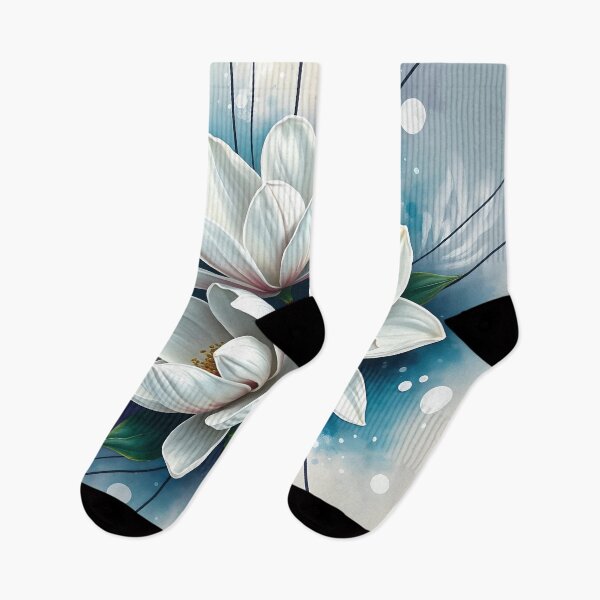Item preview, White Magnolia Flowers, Abstract Blue & Silver artwork designed and sold by SolaoLab.