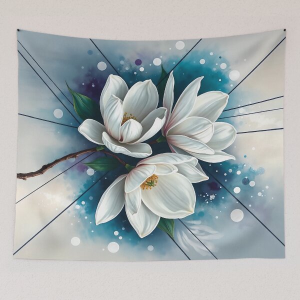 Item preview, White Magnolia Flowers, Abstract Blue & Silver artwork designed and sold by SolaoLab.