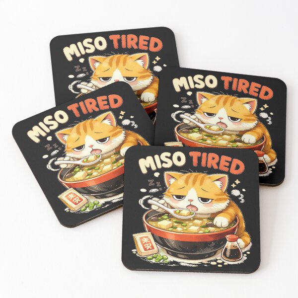 Item preview, Miso Tired Cat Eating Miso Soup – Funny Tired Cat Design designed and sold by KrissGraphShop.