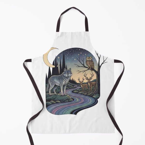 Item preview, Mystical Wolf and Forest Guardians - Celestial Moon & Rainbow River Vintage Art designed and sold by RectifyFashions.