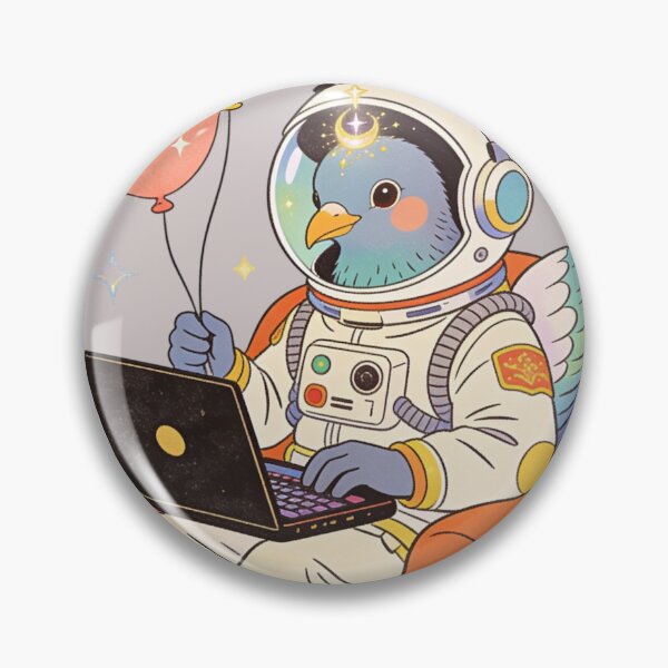 Item preview, The Chill Astronaut Pigeon: Vintage Retro Spaceman Working on Laptop Aesthetic Art designed and sold by Cherrydora.