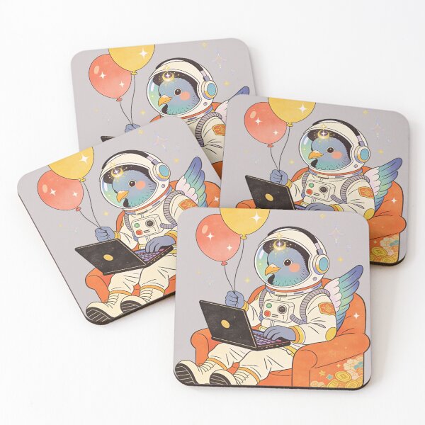 Item preview, The Chill Astronaut Pigeon: Vintage Retro Spaceman Working on Laptop Aesthetic Art designed and sold by Cherrydora.