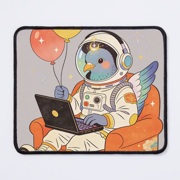 Item preview, The Chill Astronaut Pigeon: Vintage Retro Spaceman Working on Laptop Aesthetic Art designed and sold by Cherrydora.