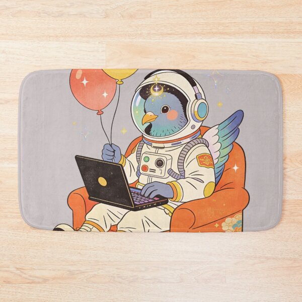Artikelvorschau, Die entspannte Astronautentaube: Ästhetische Kunst im Vintage-Retro-Stil – ein Weltraumfahrer, der am Laptop arbeitet entworfen und verkauft von Cherrydora.