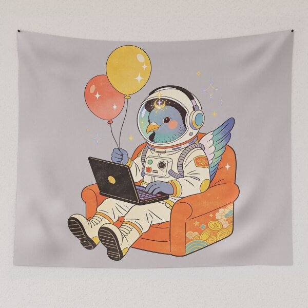 Item preview, The Chill Astronaut Pigeon: Vintage Retro Spaceman Working on Laptop Aesthetic Art designed and sold by Cherrydora.