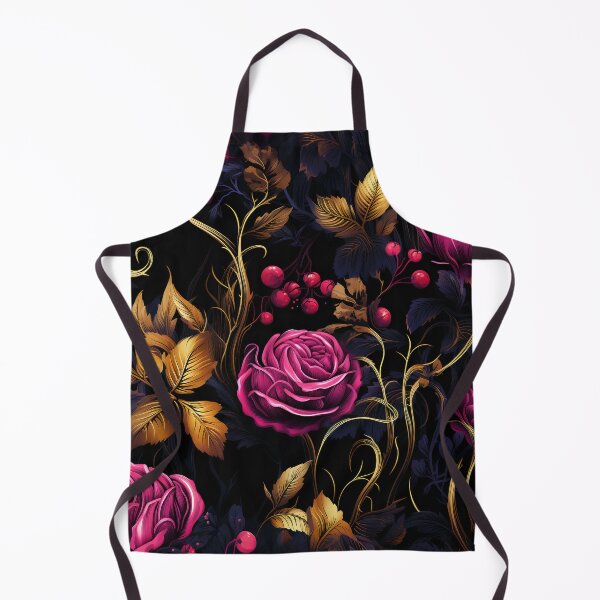 Item preview, Luxurious Seamless Floral Pattern with Magenta Roses and Golden Foliage on Black Background designed and sold by CharlieDesings.