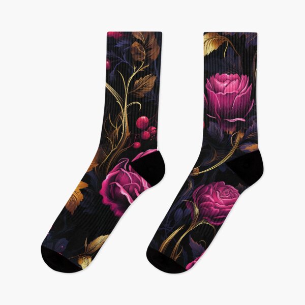 Item preview, Luxurious Seamless Floral Pattern with Magenta Roses and Golden Foliage on Black Background designed and sold by CharlieDesings.