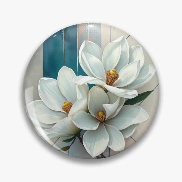 Artikelvorschau, Weiße Magnolienblüten, abstraktes Kunstwerk in Blau und Greige entworfen und verkauft von SolaoLab.