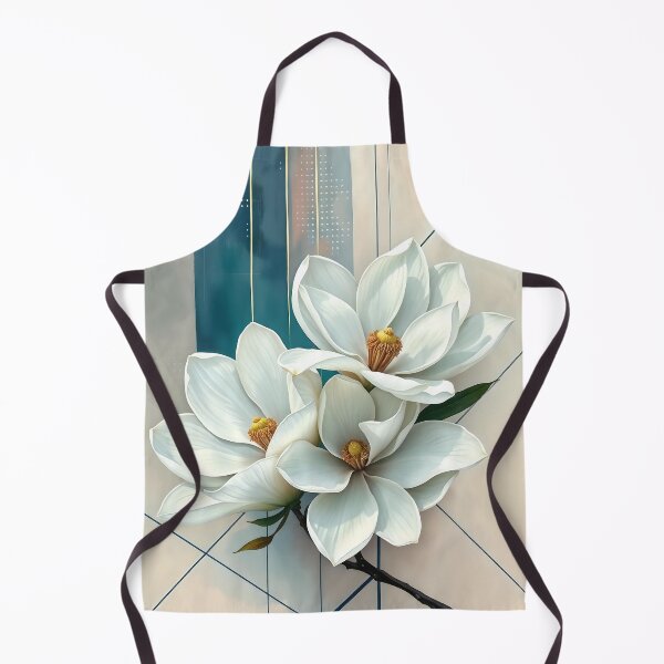 Artikelvorschau, Weiße Magnolienblüten, abstraktes Kunstwerk in Blau und Greige entworfen und verkauft von SolaoLab.