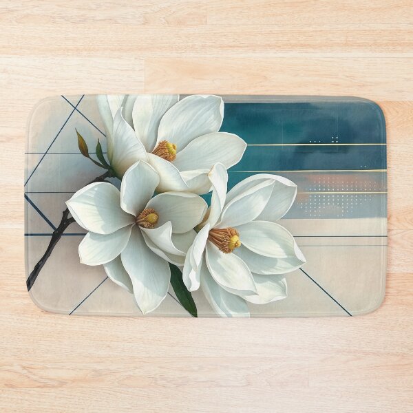 Item preview, White Magnolia Flowers, Abstract Blue & Greige artwork designed and sold by SolaoLab.