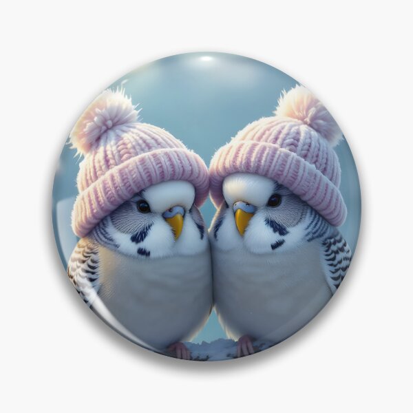 Item preview, Cute budgies wearing bobble hats on a branch designed and sold by MarionsArt.