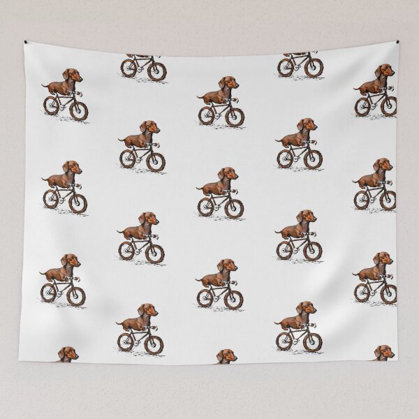 Item preview, Whimsical Dachshund on Bicycle — Hand-Drawn Weiner Dog Cycling Illustration designed and sold by Colorful-Garden.