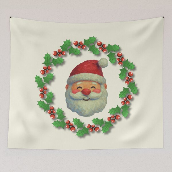 Item preview, Smiling Santa Claus in Holly Wreath – Festive Christmas Design designed and sold by mycreastyle.