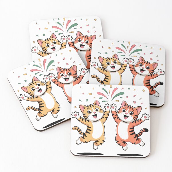 Item preview, Cute High Five Tiger Cats – Fun Cartoon Celebration Illustration designed and sold by Royalsticker.