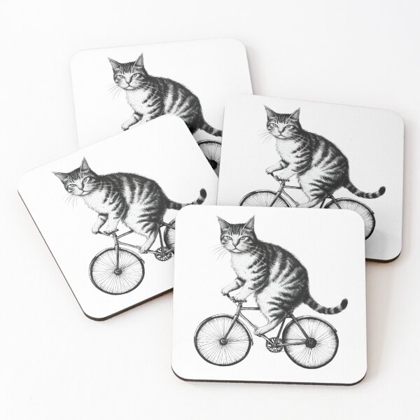 Item preview, Whimsical Cycling Tabby Cat — Black and White Vintage Style Kitten on Bicycle Illustration designed and sold by Colorful-Garden.
