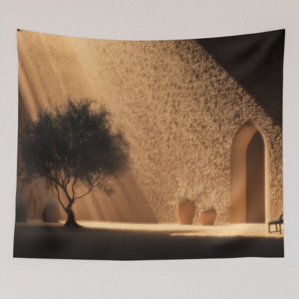 Item preview, Golden Desert Courtyard – Minimalist Tree, Light and Shadow Art designed and sold by nadrune.