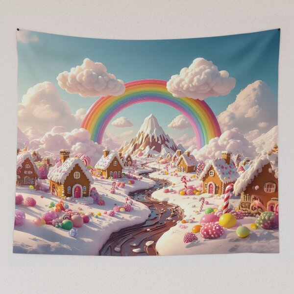Item preview, A landscape with gingerbread houses and a rainbow designed and sold by Marcu Ioachim.