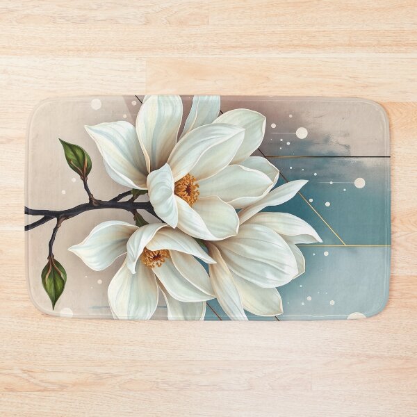 Item preview, White Magnolia Flowers, Abstract Dusty Blue & Blush Pink artwork designed and sold by SolaoLab.