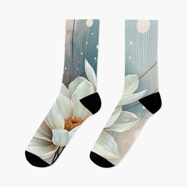 Item preview, White Magnolia Flowers, Abstract Dusty Blue & Blush Pink artwork designed and sold by SolaoLab.
