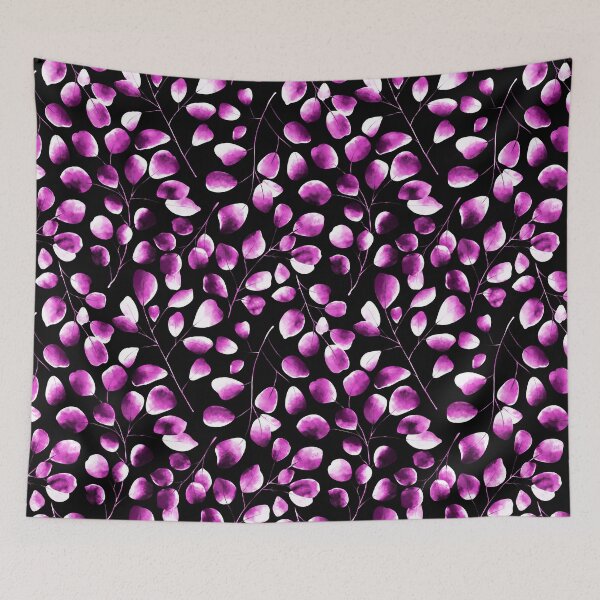 Item preview, Dancing Eucalyptus Leaves - Magenta Plum On Black  designed and sold by thecolorbirdie.