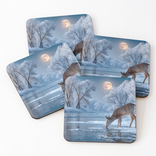 Item preview, Serene Winter Scene with Deer and Full Moon Light designed and sold by Artessie.