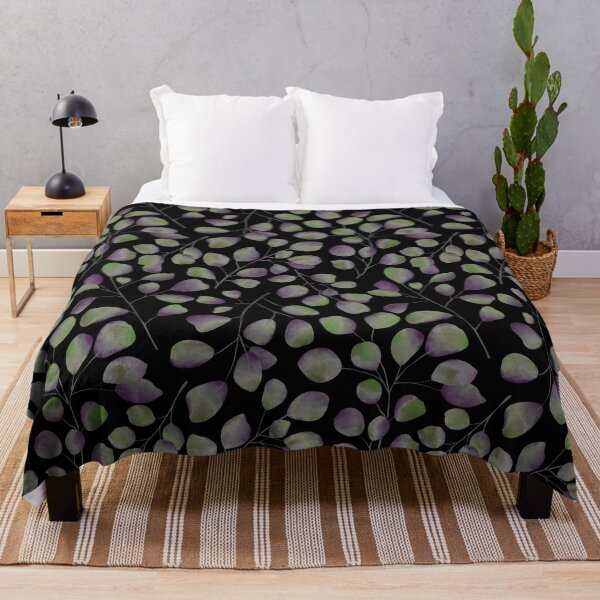 Item preview, Dancing Eucalyptus Leaves - Green Purple On Black designed and sold by thecolorbirdie.