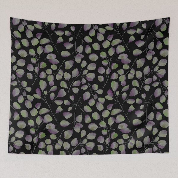Item preview, Dancing Eucalyptus Leaves - Green Purple On Black  designed and sold by thecolorbirdie.
