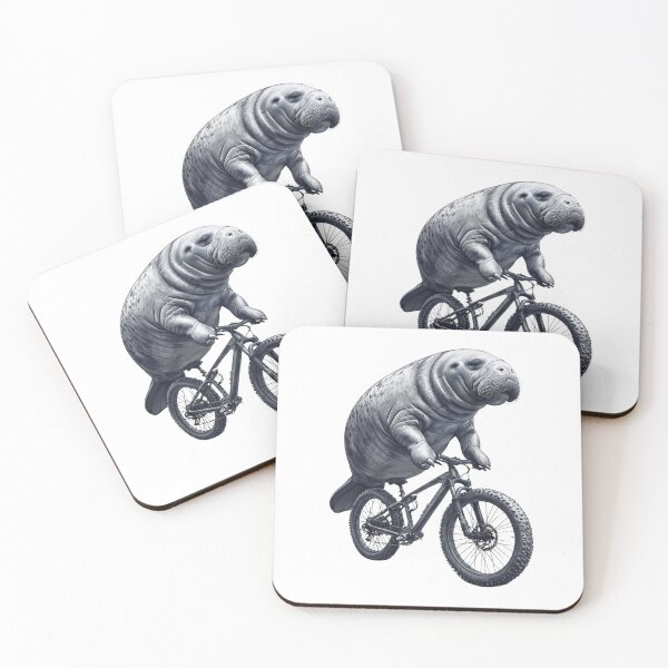 Item preview, Whimsical Cycling Manatee — Monochrome Mountain Bike Ocean Animal Illustration designed and sold by Colorful-Garden.
