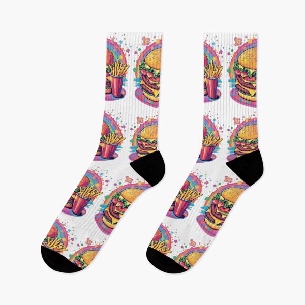 Item preview, Burger and Fries Illustration Psychedelic Hamburger Splash of Color Junk Food Design designed and sold by bestggraphico.