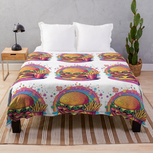 Item preview, Burger and Fries Illustration Psychedelic Hamburger Splash of Color Junk Food Design designed and sold by bestggraphico.