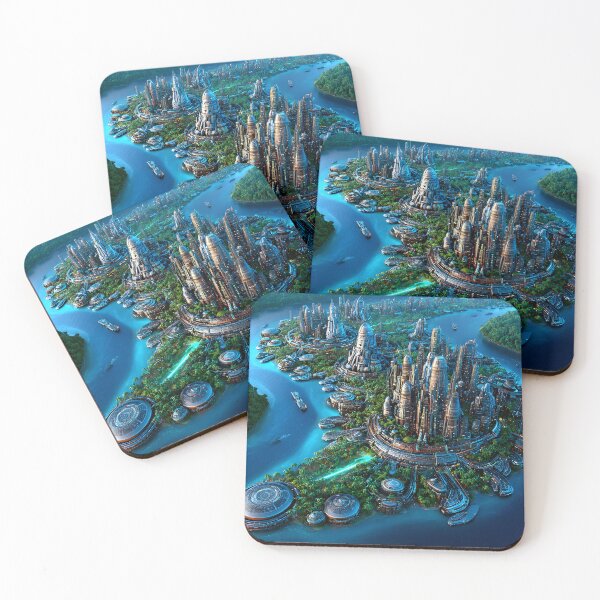 Item preview, Futuristic Cityscape on the Water at Dawn designed and sold by Artessie.