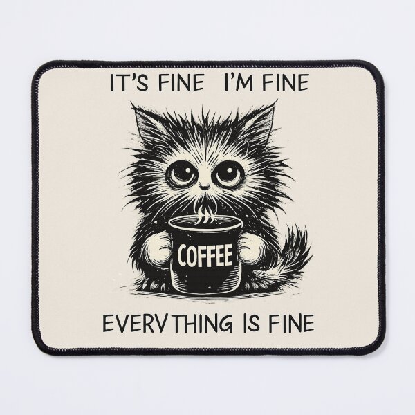 Item preview, Funny Coffee Cat With Burnout Vibes – Everything Is Fine Design designed and sold by TeeSpectrume.
