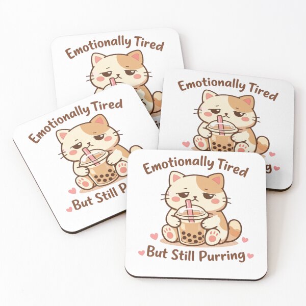 Item preview, Emotionally Tired But Still Purring Cat – Cute Boba Milk Tea Funny T-Shirt designed and sold by BShop20 – Cute Funny Tees & Gifts.