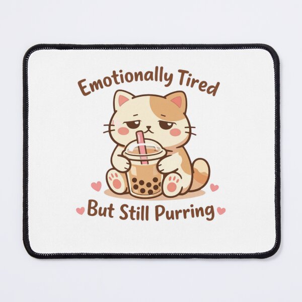 Item preview, Emotionally Tired But Still Purring Cat – Cute Boba Milk Tea Funny T-Shirt designed and sold by BShop20 – Cute Funny Tees & Gifts.