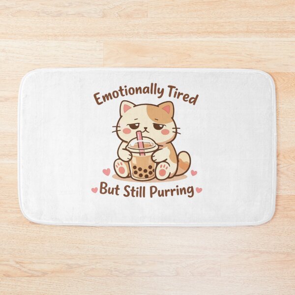 Item preview, Emotionally Tired But Still Purring Cat – Cute Boba Milk Tea Funny T-Shirt designed and sold by BShop20 – Cute Funny Tees & Gifts.