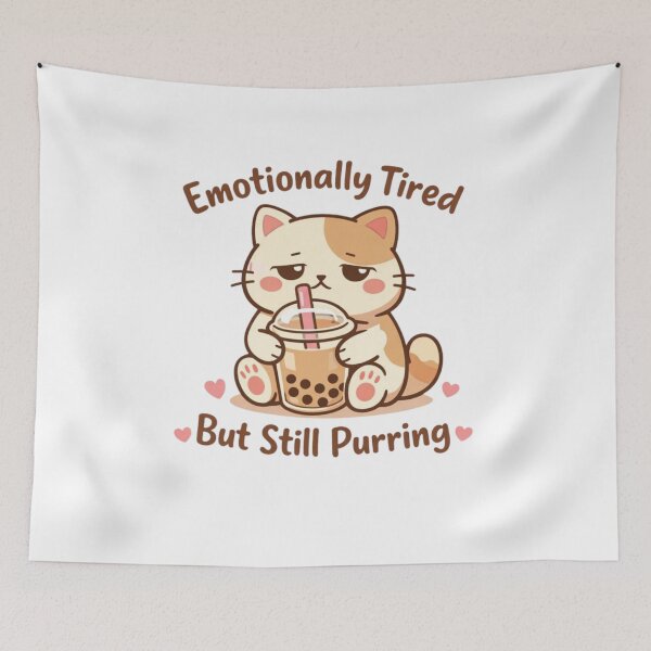 Item preview, Emotionally Tired But Still Purring Cat – Cute Boba Milk Tea Funny T-Shirt designed and sold by BShop20 – Cute Funny Tees & Gifts.