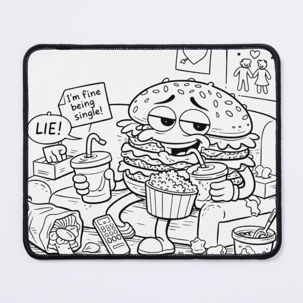 Item preview, I’m Fine Being Single… LIE! – Sad Burger Coloring Page designed and sold by ComedyInkFactor.