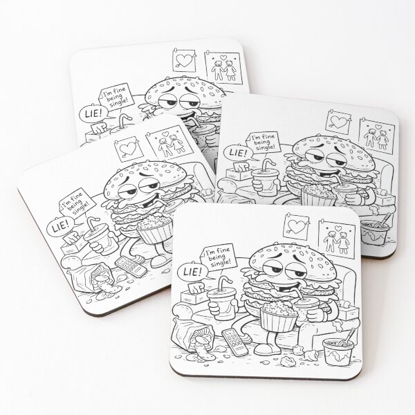 Item preview, I’m Fine Being Single… LIE! – Sad Burger Coloring Page designed and sold by ComedyInkFactor.