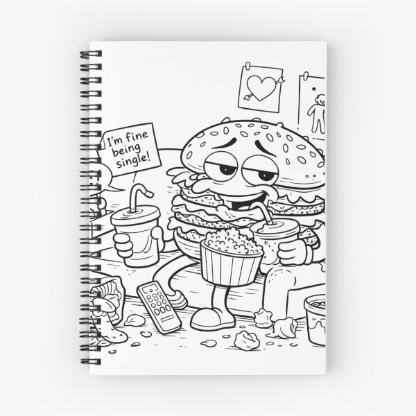 Item preview, I’m Fine Being Single… LIE! – Sad Burger Coloring Page designed and sold by ComedyInkFactor.