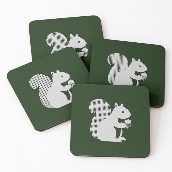 Item preview, Squirrel Holding Acorn Silhouette, Light Grey on Forest Green designed and sold by nikoart001.
