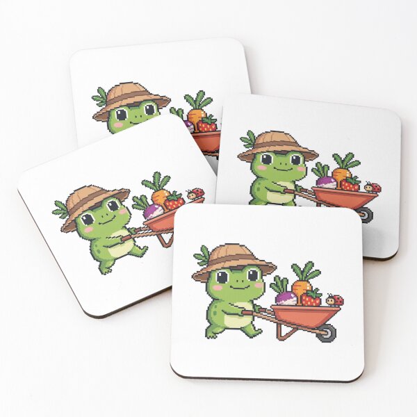 Item preview, Gardening Frog Pixel Art Sticker - Kawaii Frog Gardener with Wheelbarrow & Veggies - Cottagecore Garden Decal for Tools & Planner designed and sold by Pixel Girl Aesthetic Studio.