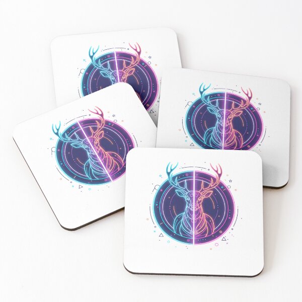 Item preview, Mirrored Deer Silhouette Spirit – Neon Symmetry Style designed and sold by Tily360.