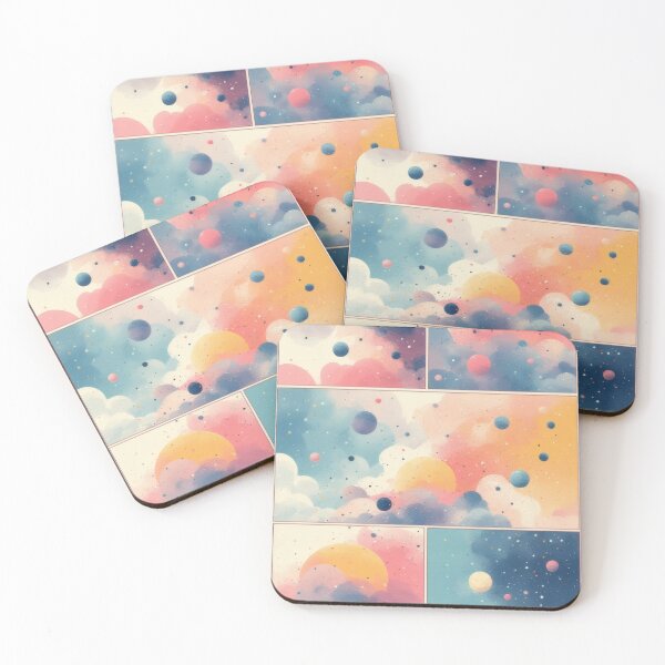 Item preview, Pastel-colored planets and clouds comic panel designed and sold by Mianku | Für das Leben.