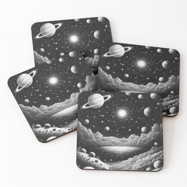 Item preview, Monochrome space wonderland: planets and clouds designed and sold by Mianku | Für das Leben.