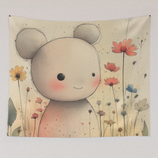 Item preview, Cute bear in a flower field designed and sold by Mianku | Für das Leben.
