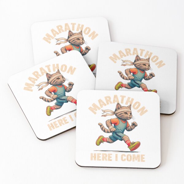 Item preview, Marathon Here I Come — Cute Running Cat Fitness & Jogging Humor Illustration designed and sold by Colorful-Garden.