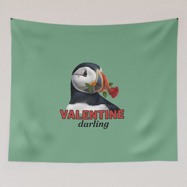 Item preview, Valentine Darling: Adorable Puffin with Red Rose - Romantic Seabird Illustration designed and sold by InkWeaveShop.